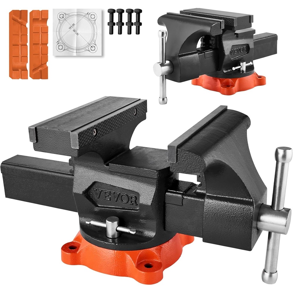 image:imageVEVOR Bench Vise 55 Jaw Width 55 Max Jaw Opening Multipurpose Vise with 360 Swivel Locking Base 28 Throat Depth Heavy Duty Ductile Iron Workbench Vise TwoWay Jaws for Clamping Round Pipes8inch