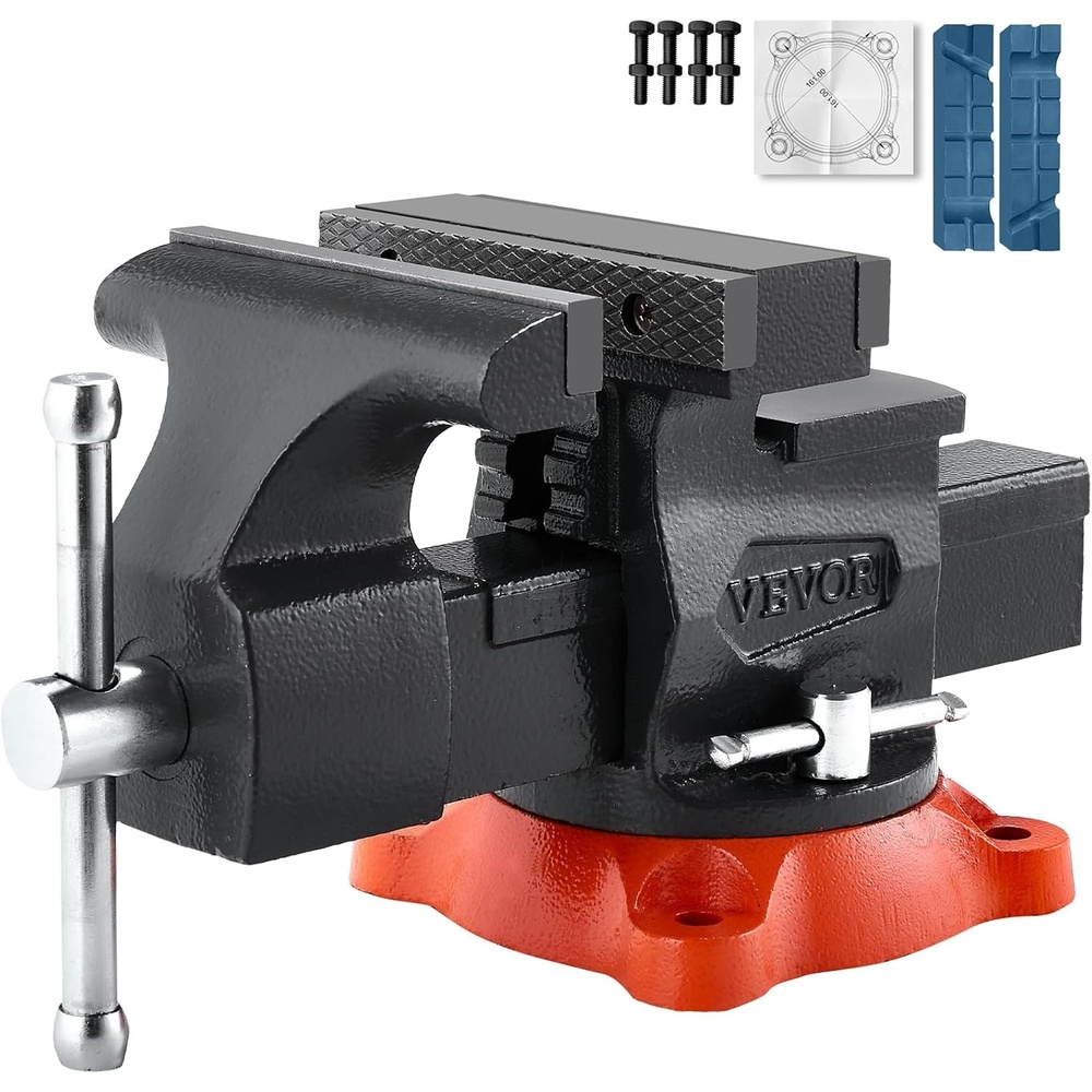 image:imageVEVOR Bench Vise 55 Jaw Width 55 Max Jaw Opening Multipurpose Vise with 360 Swivel Locking Base 28 Throat Depth Heavy Duty Ductile Iron Workbench Vise TwoWay Jaws for Clamping Round Pipes55inch