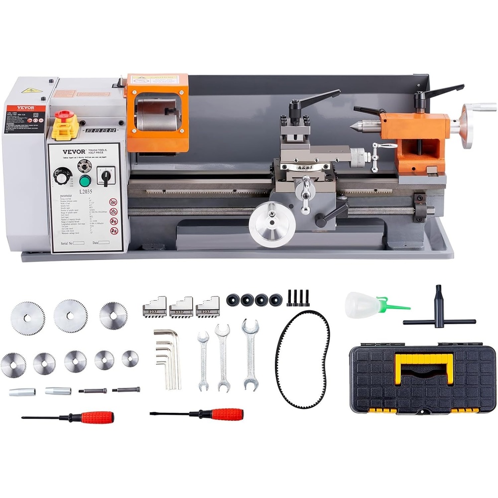 image:imageVEVOR Benchtop Metal Lathe 787 x 1378 in Precision Power Metal Lathe Machine with 502500 RPM Continuously Variable Speed Metal Gears 600W Brush Motor Tool Box for Processing Precision Parts