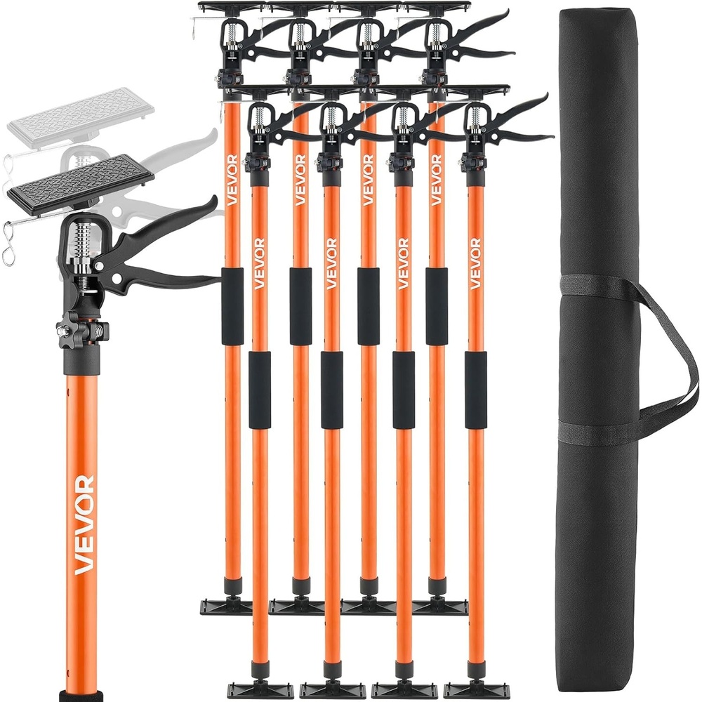 image:imageVEVOR Cabinet Jack Support Pole 2Pack 4571142 Inch Steel Telescopic Quick Support Rod Adjustable 3rd Hand System up to 154 lbs Capacity for Installing Cabinets Lifting Drywall Cargo Bars8 PCS