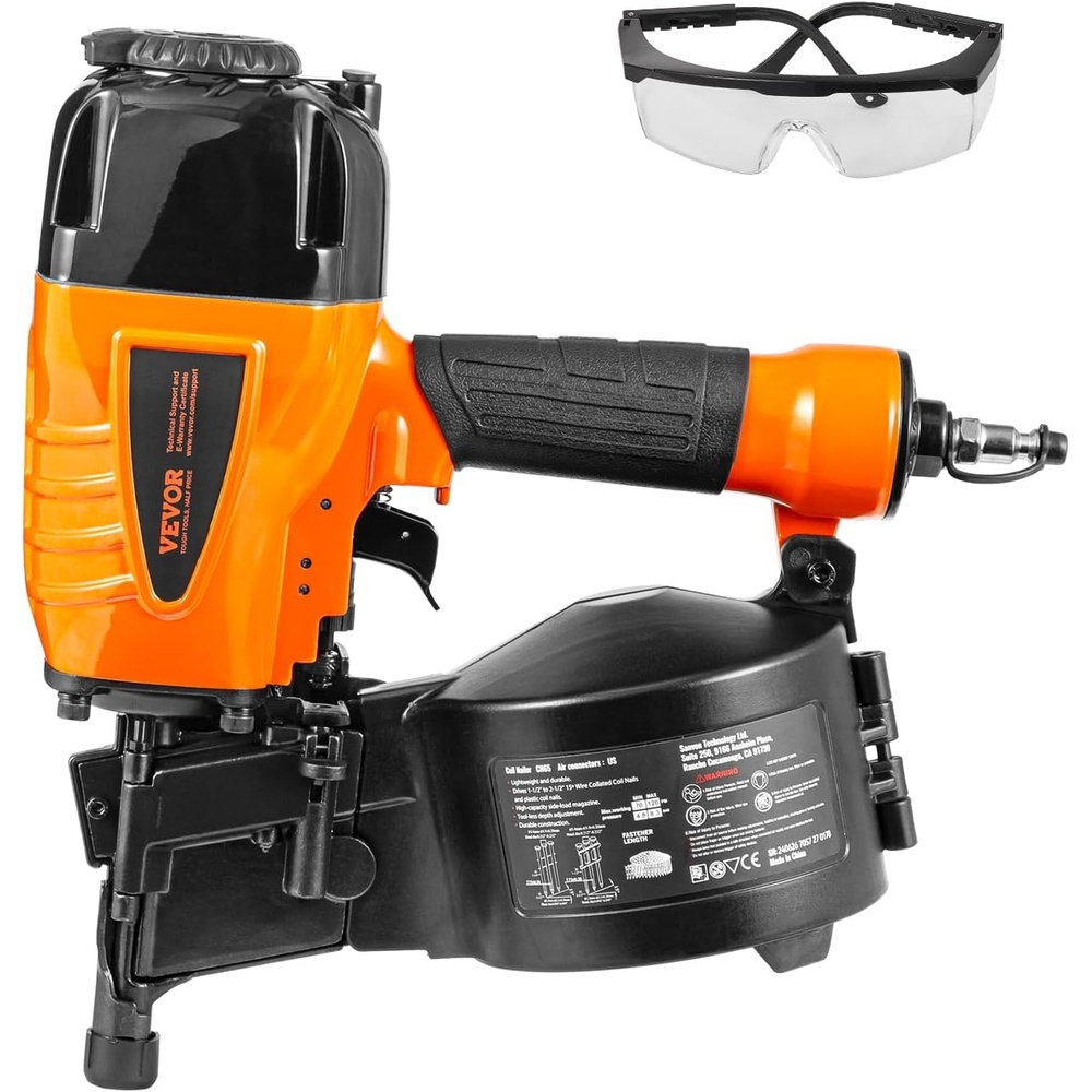 image:imageVEVOR Coil SidingFraming Nailer CN83N 2 to 314 15 Degree Pneumatic Siding Nail Gun with ToolLess Depth Adjustment 70120PSI Air Coil Nailer for Siding Sheathing Wooding Fencing DeckingCN65114 to 212