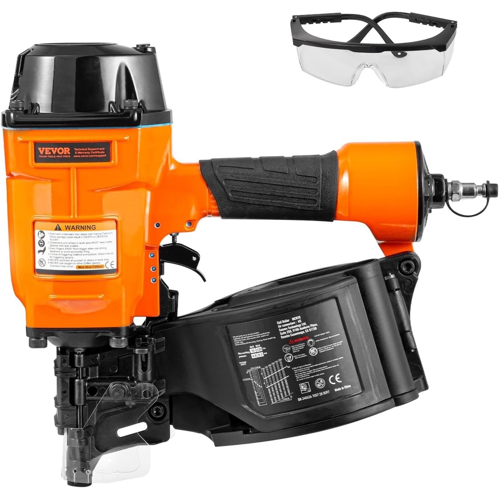 image:imageVEVOR Coil SidingFraming Nailer CN83N 2 to 314 15 Degree Pneumatic Siding Nail Gun with ToolLess Depth Adjustment 70120PSI Air Coil Nailer for Siding Sheathing Wooding Fencing DeckingMCN70134 to 234