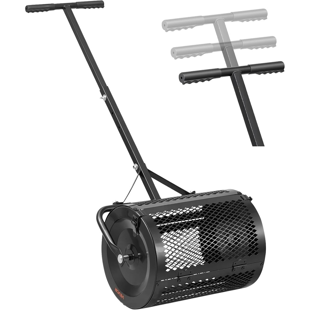 image:imageVEVOR Compost Spreader 36 Wide Peat Moss Spreader with PushTow Handle 4 Heights Adjustable PowderCoated Steel Garden Peat Moss Roller Heavy Duty Grass Seed Roller for Planting Seeding Black165in