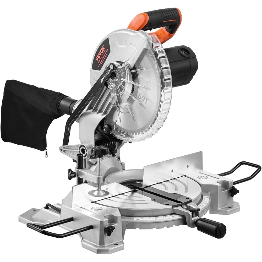 image:imageVEVOR Compound Miter Saw 10Inch Blade 15 Amp Motor 60Tooth Corded Single Bevel 045 LED Precision Alignment Angle Adjustable Lightweight Cast Aluminum Base for Wood Composite DeckingSingle Bevel10