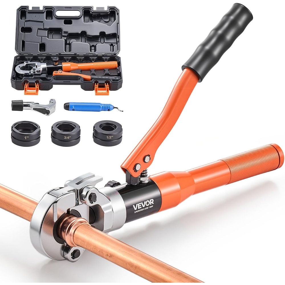 image:imageVEVOR Copper Pipe Crimping Tool Hydraulic Driven Press Tool with 12 34 1 VUS Jaws Copper Tube Fittings Pipe Crimpers for Narrow Spaces and Tee FittingsElongated