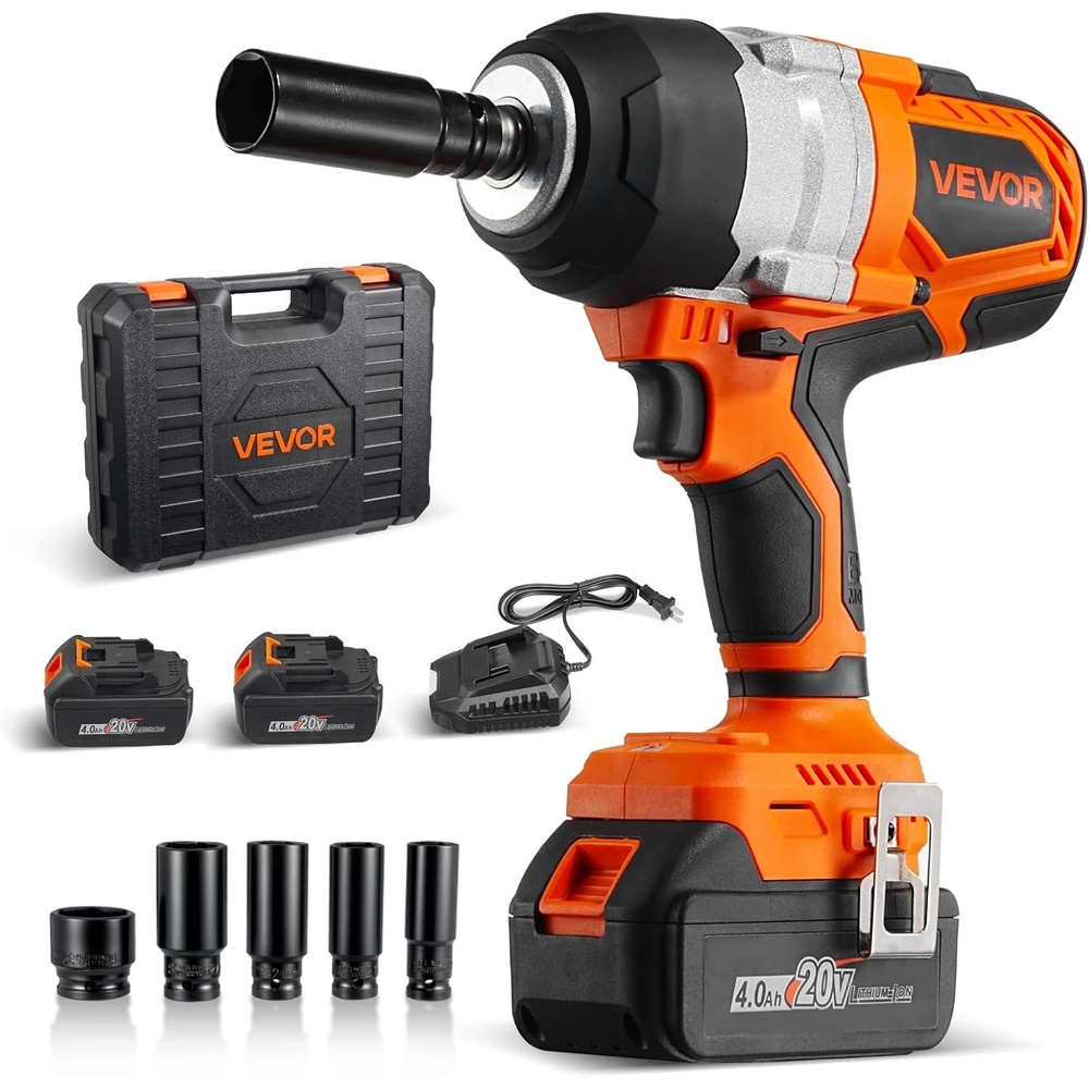 image:imageVEVOR Cordless Impact Wrench 9588 ftlbs 1300 Nm High Torque 12 inch 20V Electric Impact Wrench with Brushless Motor 2 x 4Ah Batteries Charger 5 Sockets and Belt Clip for Car Tire Truck12inch 2x4Ah Batteries