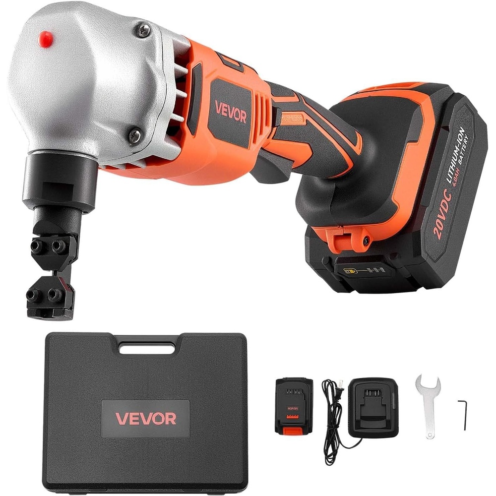 image:imageVEVOR Cordless Metal Nibbler with 18 V 2000 mAh Battery 1200 RPM Brushless Motor Electric Nibbler Metal Cutter with Plastic Carrying Case for Cutting Stainless Steel Aluminum and Copper Sheet007in18mm 18V 1200RPM