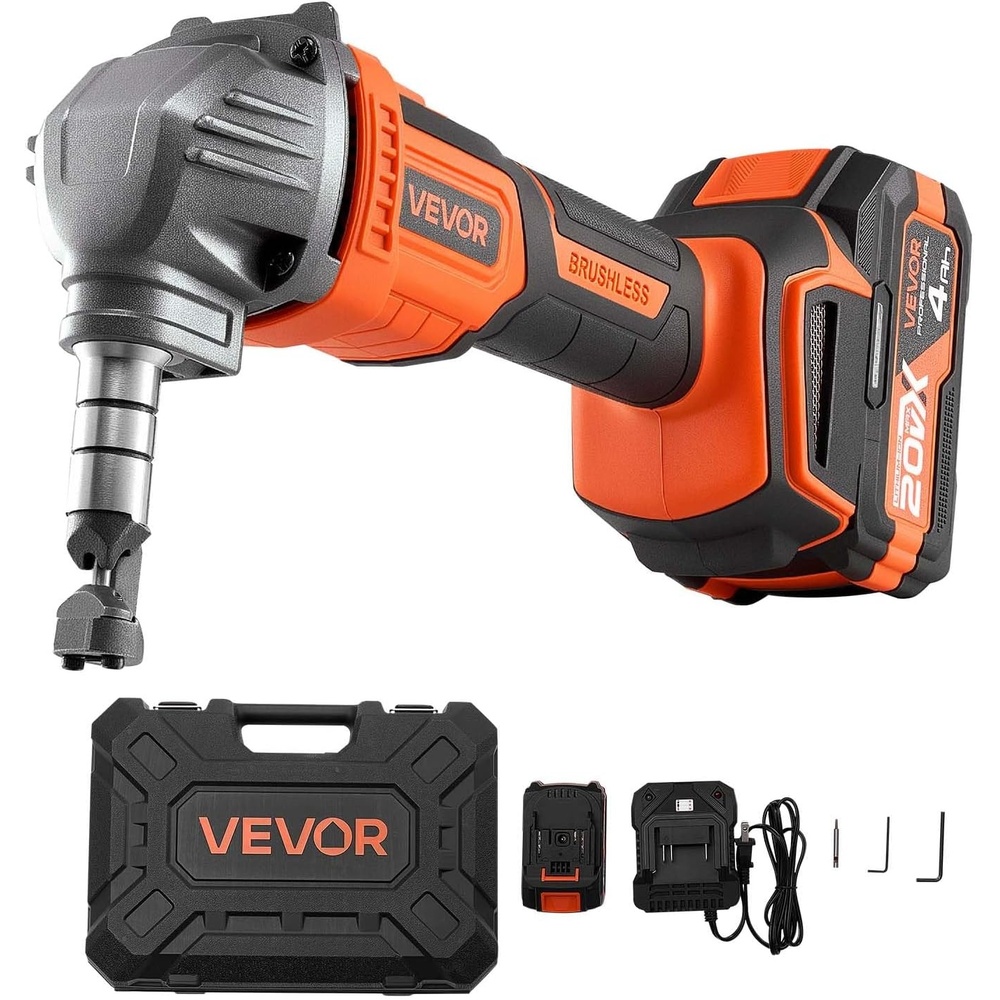 image:imageVEVOR Cordless Metal Nibbler with 18 V 2000 mAh Battery 1200 RPM Brushless Motor Electric Nibbler Metal Cutter with Plastic Carrying Case for Cutting Stainless Steel Aluminum and Copper Sheet006in16mm 20V 2200RPM