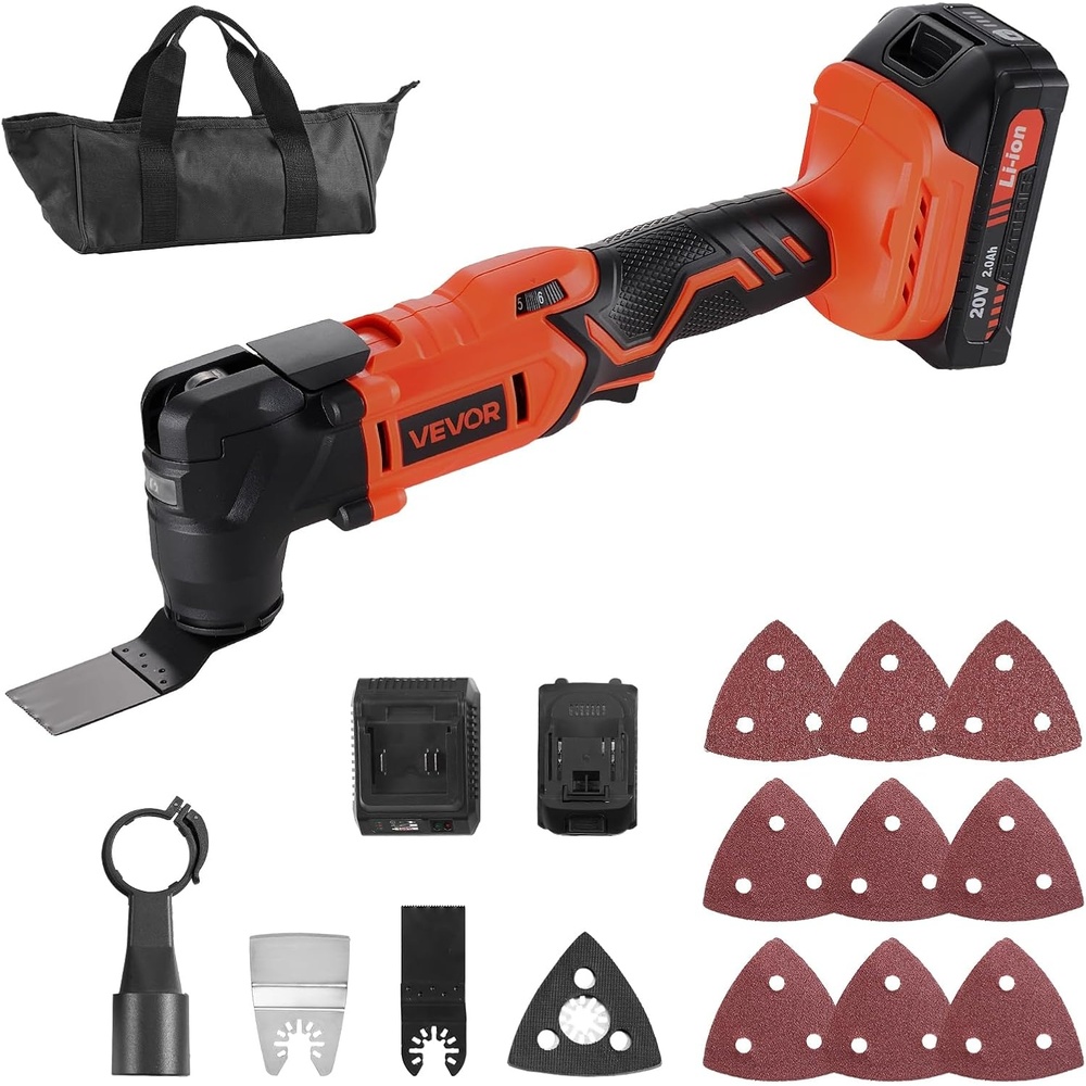 image:imageVEVOR Cordless Oscillating Tool 20V Multitool Oscillating Tool with 6 Variable Speeds 850017000 OPM 32 Oscillating Angle 8PCS Saw Accessories amp LED Work Light Battery Pack Not Included20VB