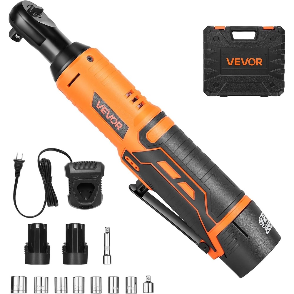 image:imageVEVOR Cordless Ratchet Wrench 38 inch Drive 240 RPM up to 33 ftlbs of Torque Extended Battery Powered Electric Ratchet Wrench Set with Two Batteries Charger Sockets Adaptor and Extension Bar33 ftlbs Standard Head  Extension Bar