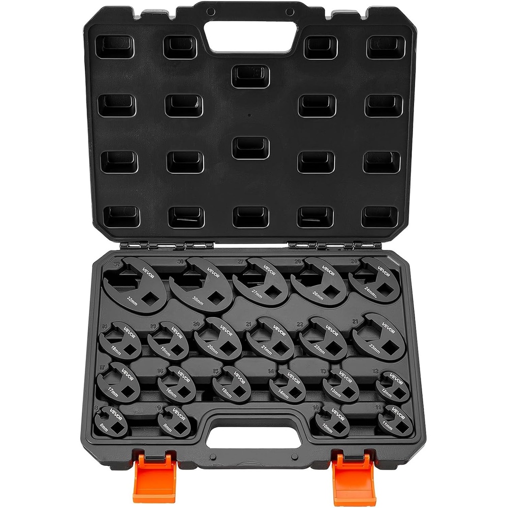 image:imageVEVOR Crowfoot Wrench Set 12 and 38 Drive 21Piece Metric DualDrive Flare Nut Crows Foot Wrenches with Storage Case Dual Size Markings on Tools and Case for Maintenance