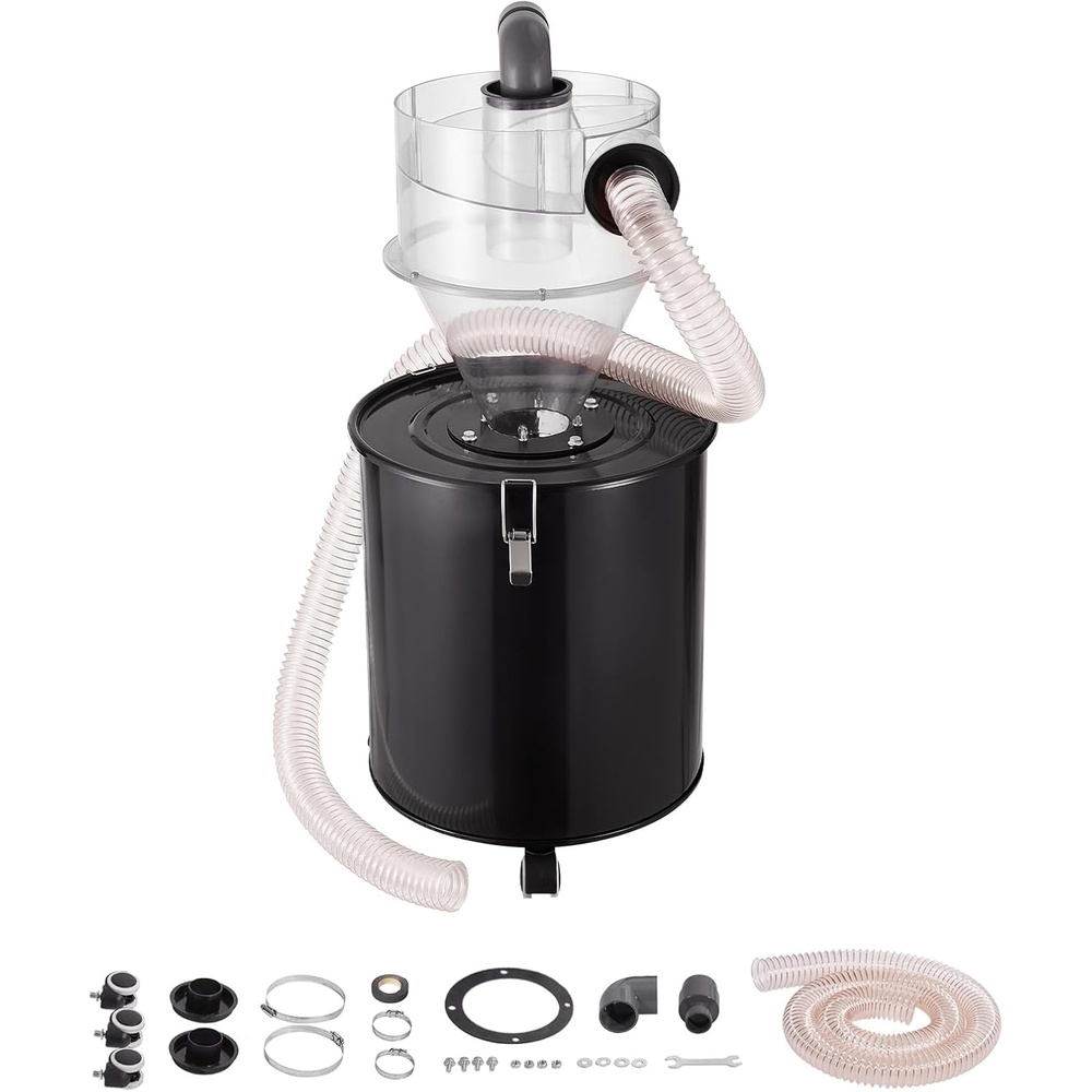 image:imageVEVOR Cyclone Dust Separator with Metal Tank 4 Retrofit Cyclone Separator for Dust Collectors ABS Material With 2 Hole OD Connector amp Hose for WetDry Shop Vacuums Fits 1321 Gallon Tankw 1321 Gallon Metal Tank