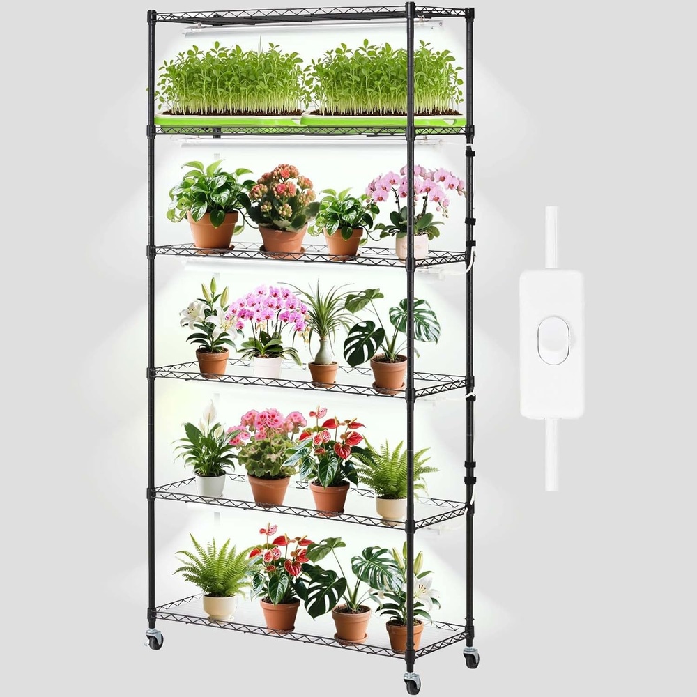 image:imageVEVOR DIY Plant Stand with Grow Light 6Tier Large Tall Plant Shelf with 192W 5000K Full Spectrum Grow Lights Indoor Grow Light Shelf with Wheels for Seed Starting 295 L x 138 W x 709 HDiy Plant Stand With Light