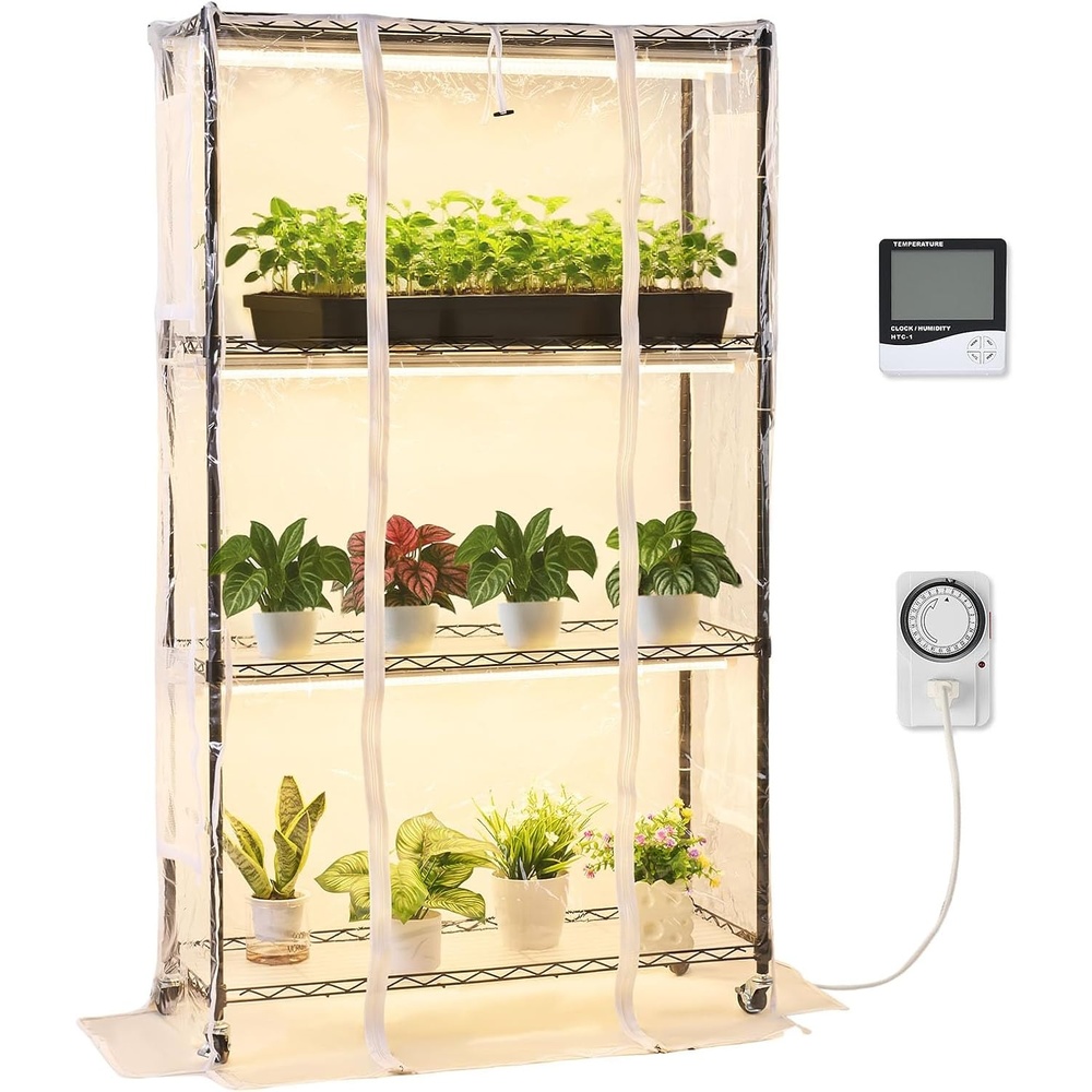image:imageVEVOR DIY Plant Stand with Grow Light 6Tier Large Tall Plant Shelf with 192W 5000K Full Spectrum Grow Lights Indoor Grow Light Shelf with Wheels for Seed Starting 295 L x 138 W x 709 HBlack4TierGreenhouse with Mechanical Timer