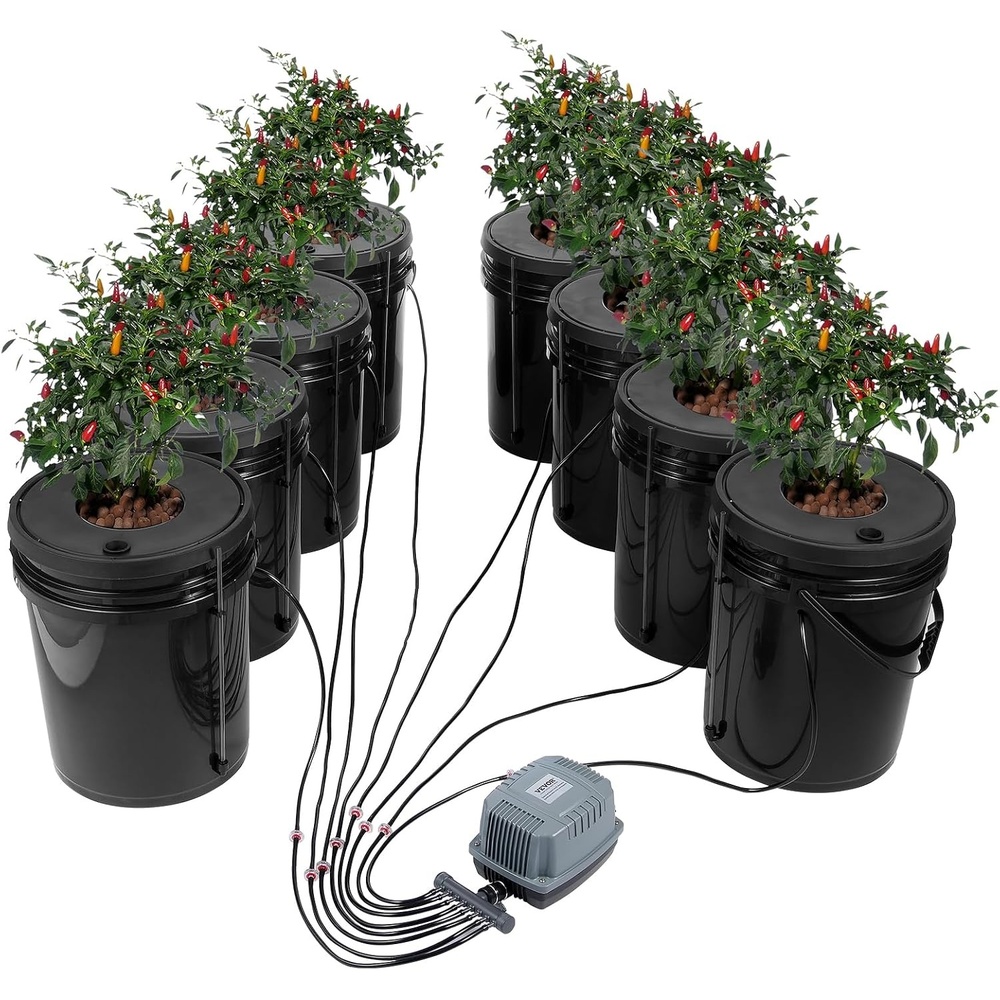 image:imageVEVOR DWC Hydroponic System 5 Gallon 4 Buckets Deep Water Culture Growing Bucket Hydroponics Grow Kit with Pump Air Stone and Water Level Device for IndoorOutdoor Leafy Vegetables8 Buckets