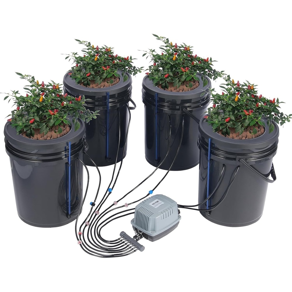 image:imageVEVOR DWC Hydroponic System 5 Gallon 4 Buckets Deep Water Culture Growing Bucket Hydroponics Grow Kit with Pump Air Stone and Water Level Device for IndoorOutdoor Leafy Vegetables4 BucketsTop Drip Kit