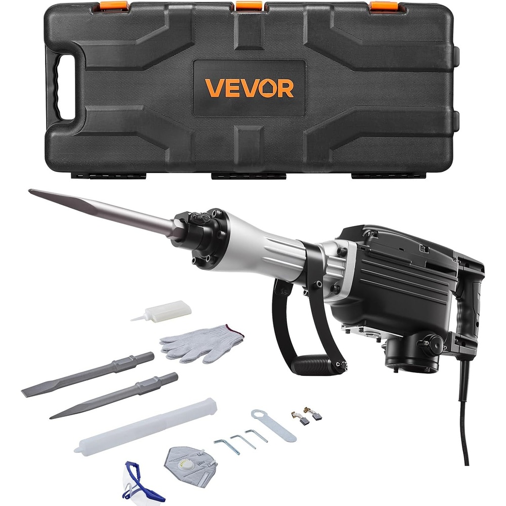 image:imageVEVOR Demolition Jack Hammer 2800 W Powerful Electric Jackhammer 1200 BPM Concrete Breaker with a Point Chisel a Flat Chisel Carrying Case Gloves for Concrete Wall Brick Tile and Foundation