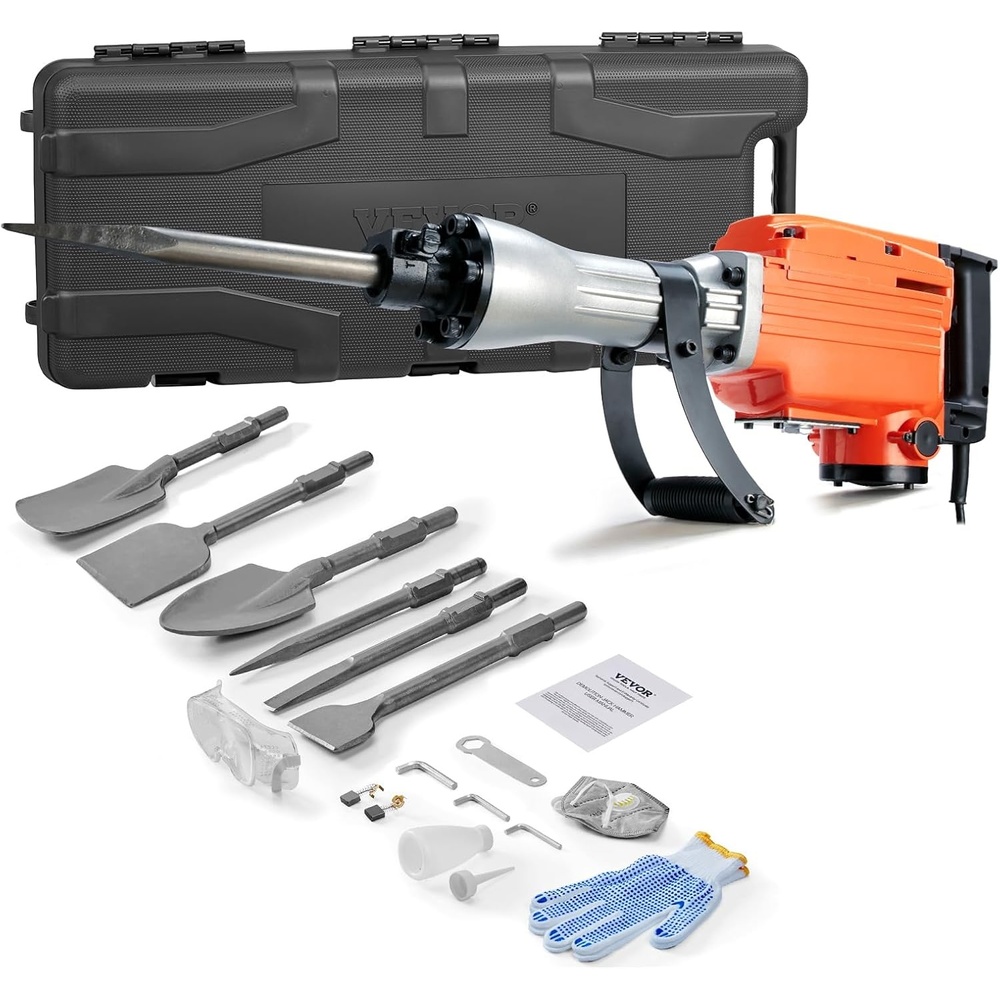image:imageVEVOR Demolition Jack Hammer MAX 2200W Electric Jackhammer Heavy Duty 1350 BPM Concrete Breaker 6pcs Chisels Bit Chipping WCase 1350 BPM Concrete Breaker 6pcs Chisels Bit Chipping With CaseOrange