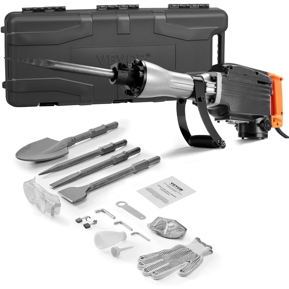 image:imageVEVOR Demolition Jack Hammer MAX 2200W Electric Jackhammer Heavy Duty 1400 BPM Concrete Breaker 4pcs Chisels Bit Chipping WCase GlovesBlack