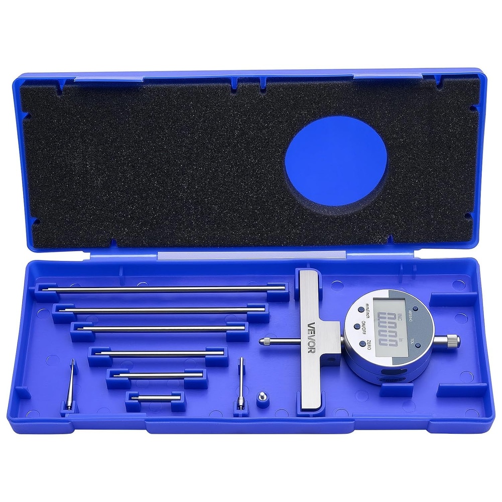 image:imageVEVOR Depth Gauge Depth Micrometer Digital Electronic Indicator 022 inch Measuring Range 00005 Resolution Precision Unit Conversion with 4 Anvils Measuring Tool for Groove Step Hole022 inch