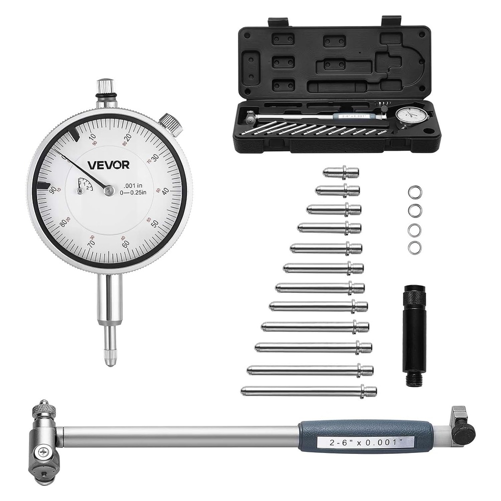 image:imageVEVOR Dial Test Indicator and Bore Gauge Measuring Tool Set Dial Indicator 0001 inch Accuracy 26 inch Bore Range with Rod Storage Case Anvils for Industrial Machining Measurements