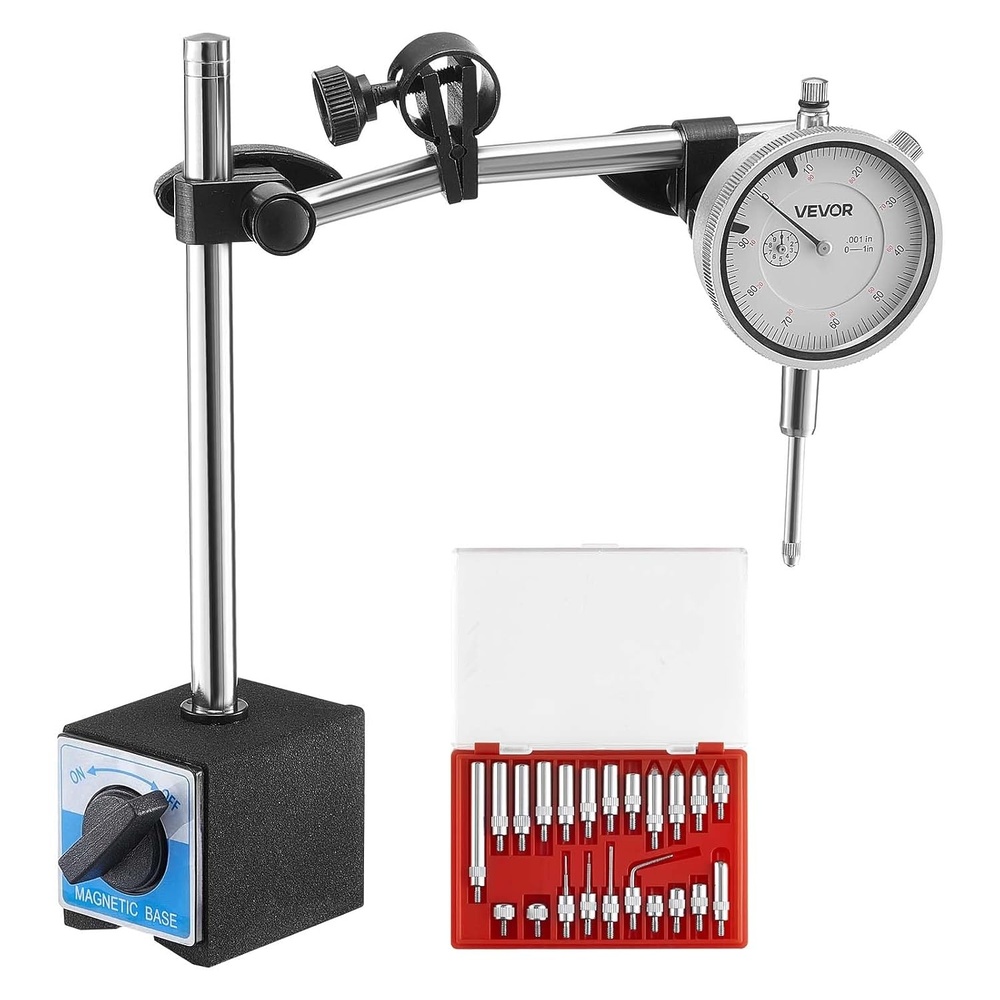 image:imageVEVOR Dial Test Indicator with Dual Rod Stand and Storage Case 0001 inch Accuracy 01 inch Range Fine Adjustable Long Arm NonMagnetic Centering Rods for Machine SetUp Narrow Area Measurement