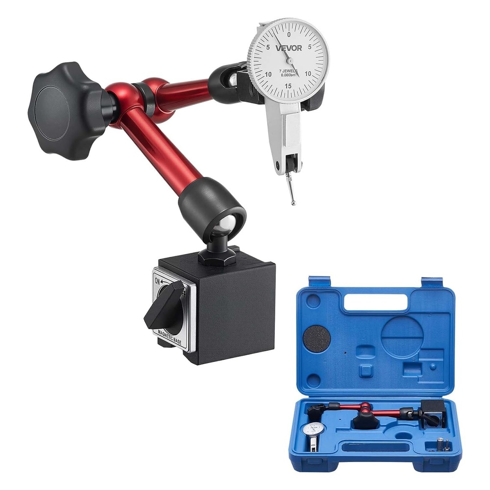 image:imageVEVOR Dial Test Indicator with Universal Magnetic Base and Storage Case 00005 inch Accuracy 0003 inch Range Micro Ball Handle for Narrow Area Measurement Industrial Machining amp Inspection