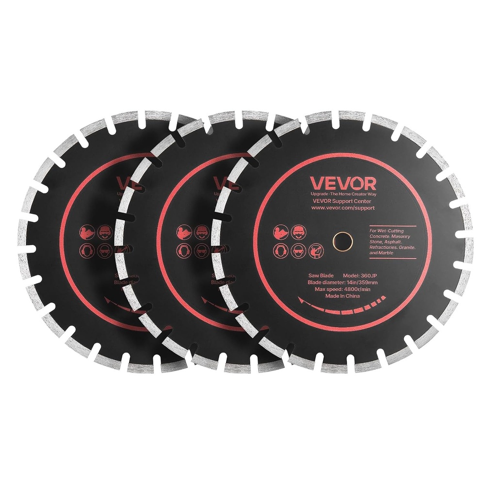 image:imageVEVOR Diamond Blades 63 inch 5Pack Wall Chaser Saw Blade Cutting Blade 087 in Arbor HighHardness Diamond Segments 65Mn Steel Core Dry Wet Cutting Clean Edges for Concrete Brick Stone Cement14 inch