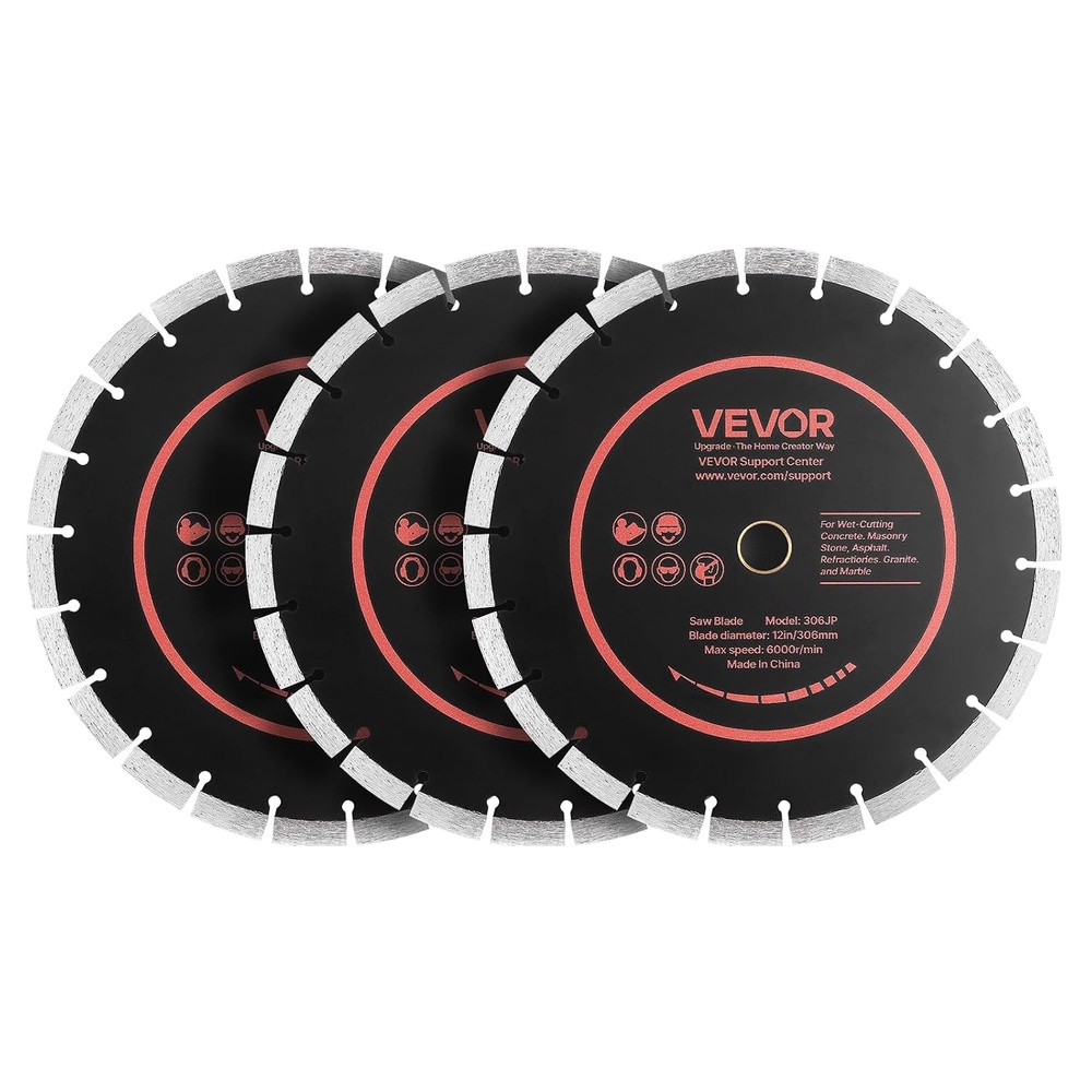 image:imageVEVOR Diamond Blades 63 inch 5Pack Wall Chaser Saw Blade Cutting Blade 087 in Arbor HighHardness Diamond Segments 65Mn Steel Core Dry Wet Cutting Clean Edges for Concrete Brick Stone Cement12 inch