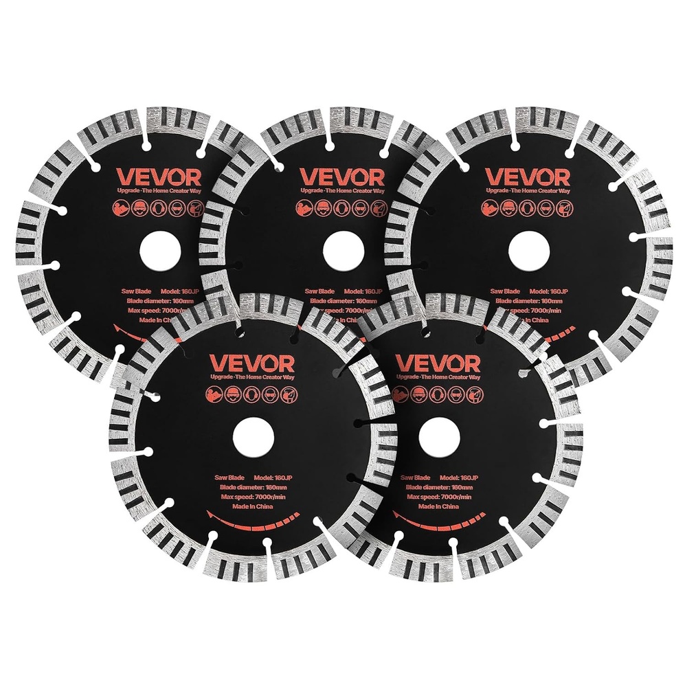 image:imageVEVOR Diamond Blades 63 inch 5Pack Wall Chaser Saw Blade Cutting Blade 087 in Arbor HighHardness Diamond Segments 65Mn Steel Core Dry Wet Cutting Clean Edges for Concrete Brick Stone Cement614 in
