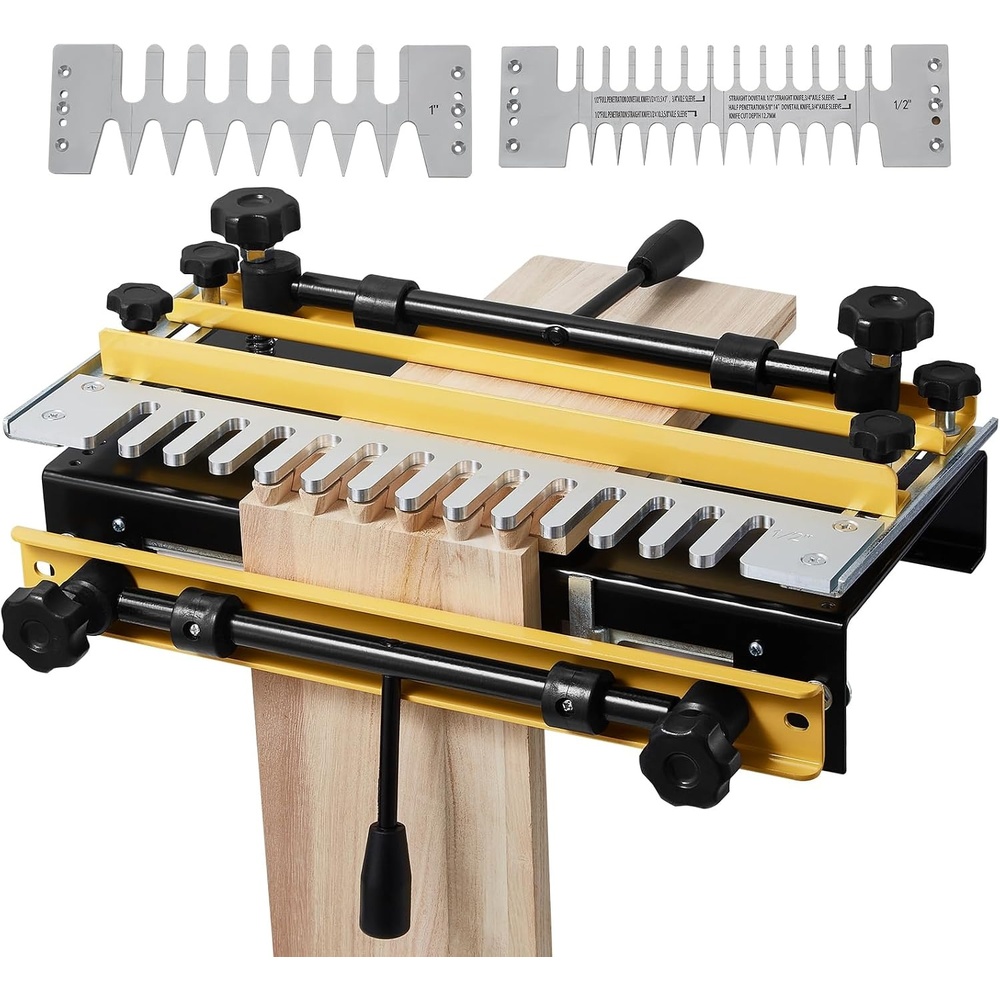 image:imageVEVOR Dovetail Jig 12 in Width Dove Tailing Router Jigs with 4 Router Bits amp 3 Templates Precise Alignment Dove Tail Jig Mortise and Tenon Woodworking Tools for Furniture amp Wood Cabinet Making Easy Operation Sturdy and DurableYellow Silver Black