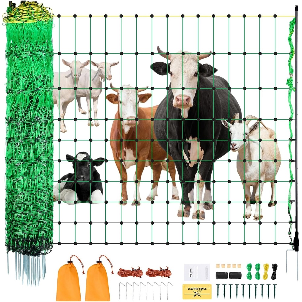 image:imageVEVOR Electric Poultry Netting 48 H x 168 L PE Net Fencing Kit with Posts amp DoubleSpiked Stakes Utility Portable Mesh for Chickens Ducks Geese Rabbits Used in Backyards Farms and Ranches50in x 164ft