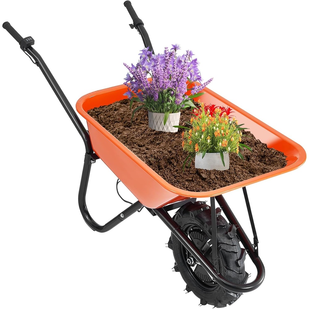 image:imageVEVOR Electric Wheelbarrow Cart 500W Powered Utility Garden Wagon Dump Cart 4 Cu Ft Load amp 330 lbs Capacity with Metal Handle amp 16 Track Wheels One Wheel Barrow Yard Cart amp Wagons for Lawn FarmElectric 4 Cu Ft Load  330 lbs