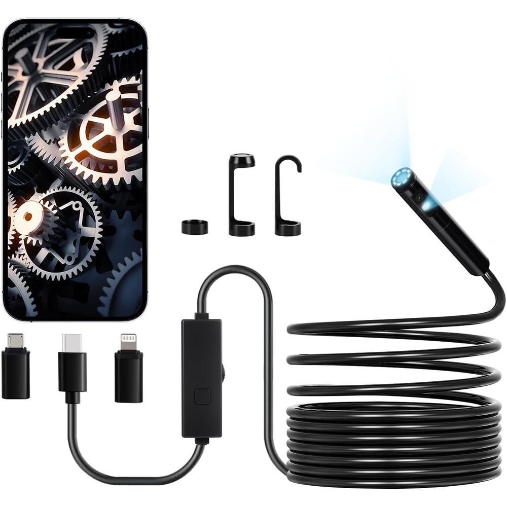 image:imageVEVOR Endoscope Camera with Light Dual Lens Borescope for Android amp iOS 1920P HD Inspection Camera with 8 1 LED Light 2X Zoom 164FT Snake Cable IP67 Waterproof Snake Camera for Auto Plumbing164FT