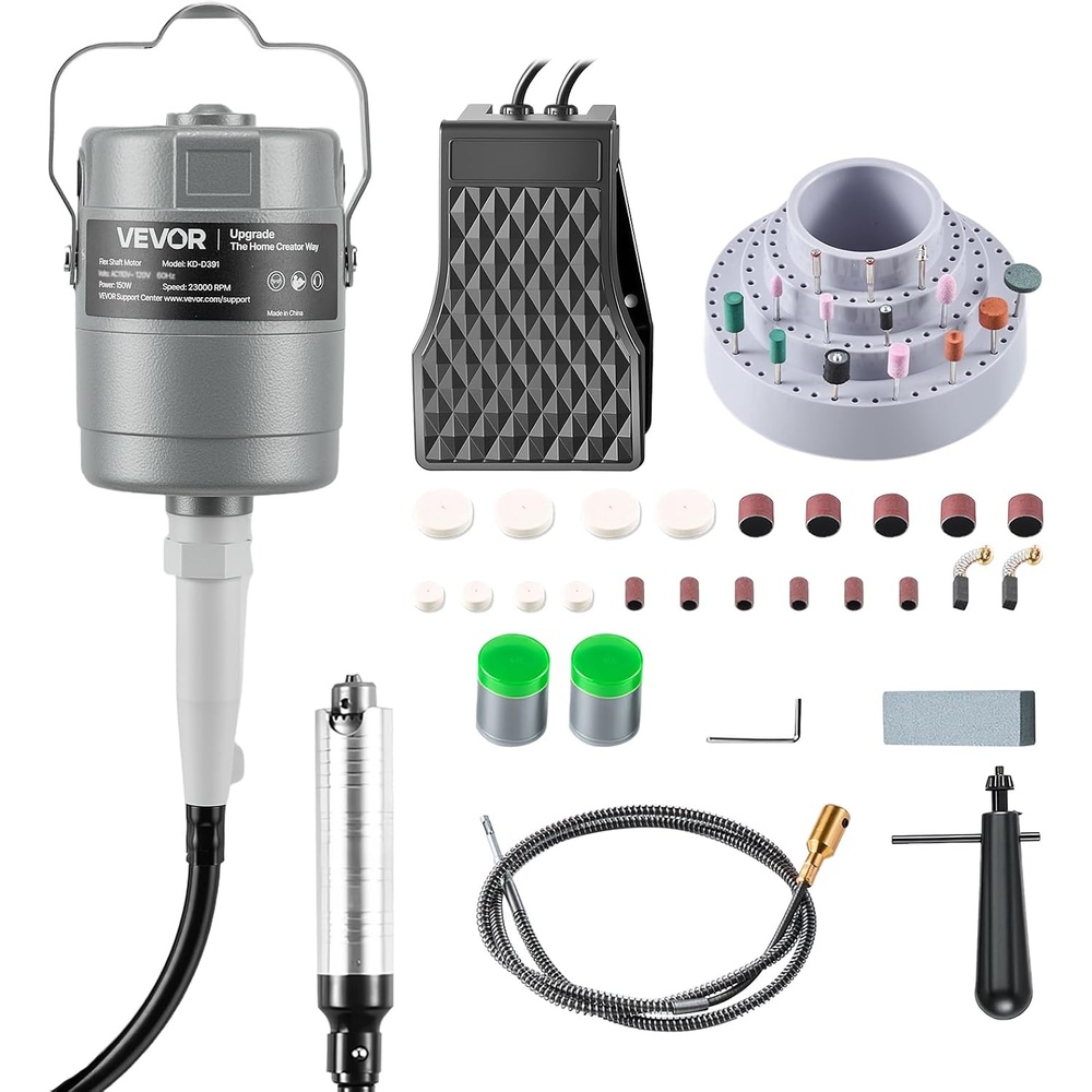 image:imageVEVOR Flex Shaft Grinder 125W 18000RPM Electric Flex Shaft Rotary Tool FootPedal Control Hanging Carver Grinder with 112PCS Accessory Kit for Sanding Buffing Polishing Cutting150W with 112PCS