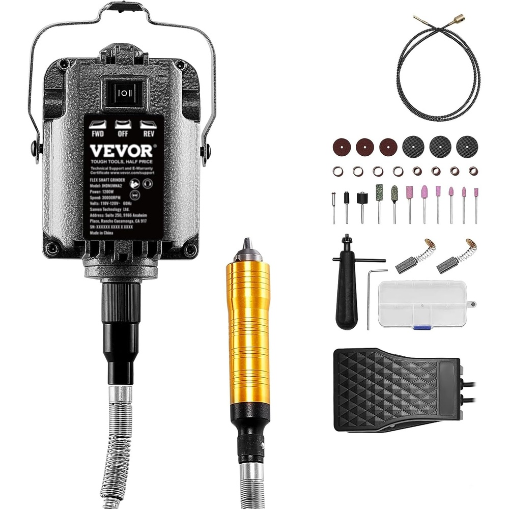image:imageVEVOR Flex Shaft Grinder 125W 18000RPM Electric Flex Shaft Rotary Tool FootPedal Control Hanging Carver Grinder with 112PCS Accessory Kit for Sanding Buffing Polishing Cutting1200W