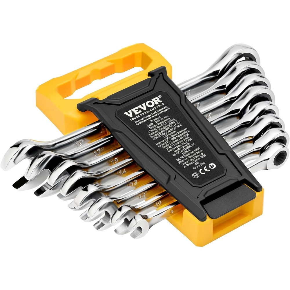 image:imageVEVOR FlexHead Ratcheting Wrench Set Nickel Plating 8piece Flexible Ratcheting Combination Wrench Set with Rollup Pouch CRV 72 Teeth Metric 817mmRegular