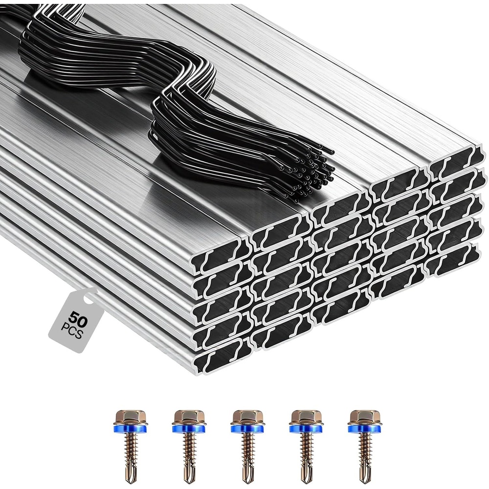 image:imageVEVOR Greenhouse Spring Wire and Lock Channel 40 Packs 656 ft PE Coated Aluminum Alloy Bundle Kit Plastic Poly Film or Shade Cloth Attachment wScrews Silver50 Packs12mm
