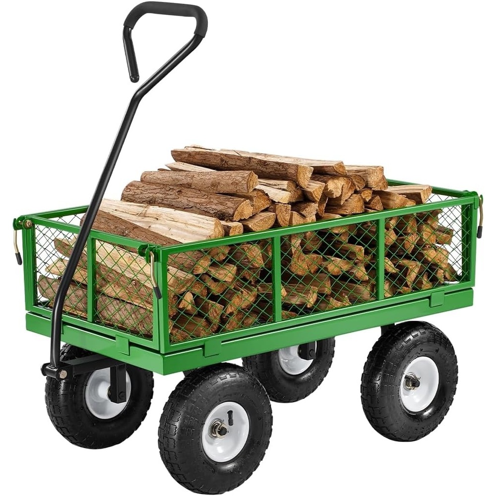 image:imageVEVOR Heavy Duty Steel Garden Cart 900 lbs Garden Wagon Cart on Wheels  Outdoor Metal Yard Utility Wagon with 10 Tires Mesh Detachable Sides Convert to Flatbed and 180 Rotating HandleBlackgreen