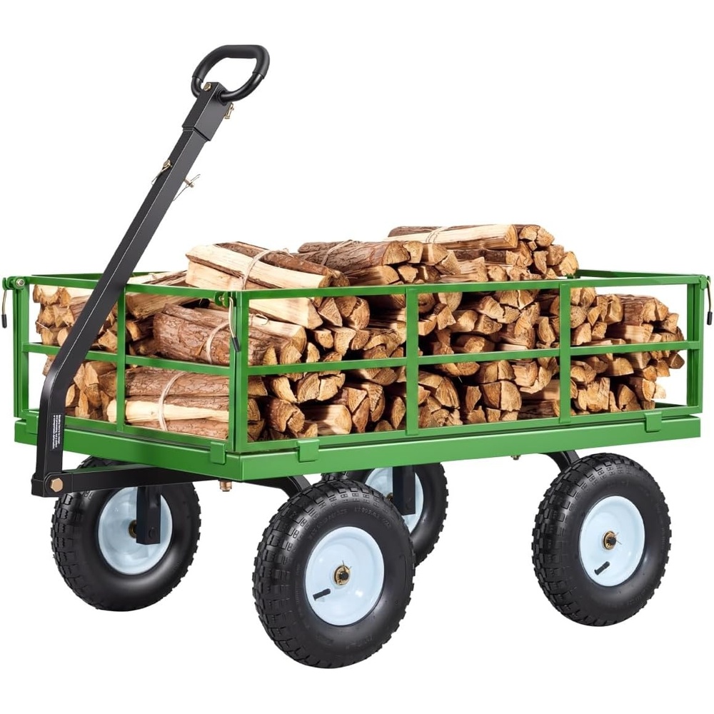 image:imageVEVOR Heavy Duty Steel Garden Cart 900 lbs Garden Wagon Cart on Wheels  Outdoor Metal Yard Utility Wagon with 10 Tires Mesh Detachable Sides Convert to Flatbed and 180 Rotating HandleBlack  Green