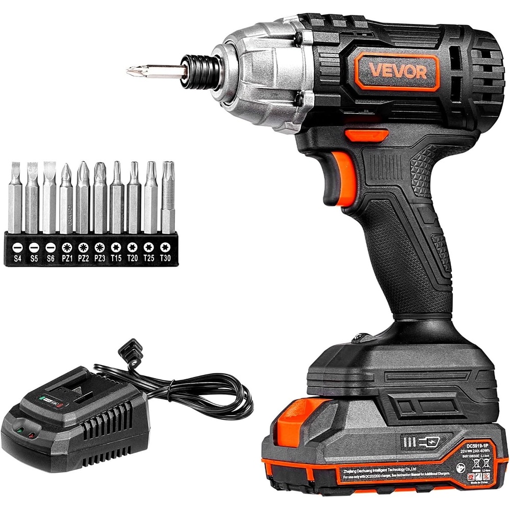 image:imageVEVOR Impact Driver 14 Inch 3000 RPM Max Speed 12 V Brushless Motor Electric Cordless Impact Driver Kit with Battery and Charger 20 Bits LED Work Light for Furniture Electrical Home Repairs180Nm  2800BPM