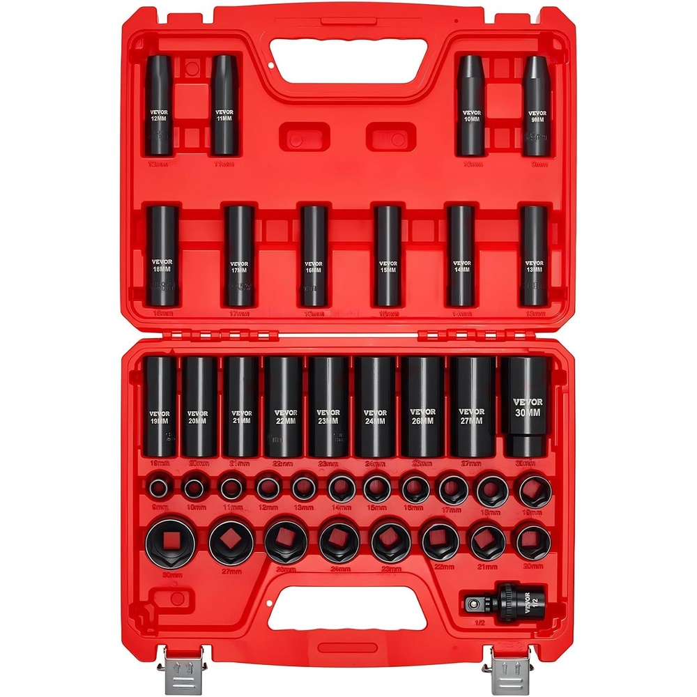 image:imageVEVOR Impact Socket Set 130 Piece 38 amp 12 SAE amp Metric Drive Socket Set 6 Point CrMo Alloy Steel for Auto Repair EasytoRead Size Markings Includes Storage Case12 39 PCS