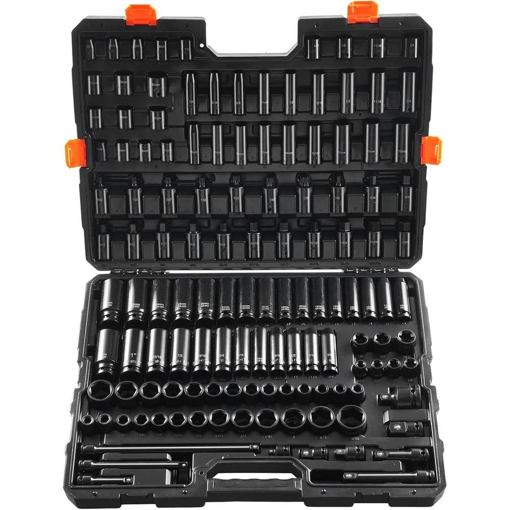image:imageVEVOR Impact Socket Set 130 Piece 38 amp 12  SAE amp Metric Drive Socket Set  6 Point CrMo Alloy Steel for Auto Repair  EasytoRead Size Markings  Includes Storage Case12  38 130PCS CRMO