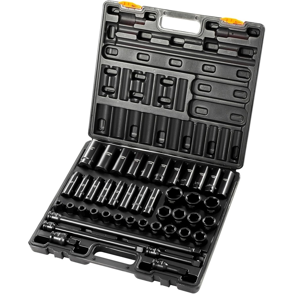 image:imageVEVOR Impact Socket Set 130 Piece 38 amp 12 SAE amp Metric Drive Socket Set 6 Point CrMo Alloy Steel for Auto Repair EasytoRead Size Markings Includes Storage Case12 43PCS