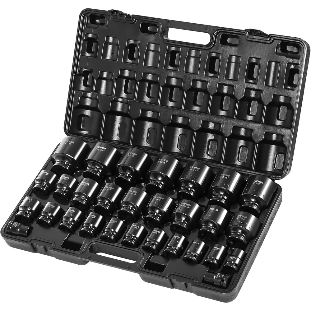 image:imageVEVOR Impact Socket Set 130 Piece 38 amp 12 SAE amp Metric Drive Socket Set 6 Point CrMo Alloy Steel for Auto Repair EasytoRead Size Markings Includes Storage Case34 29PCS CRMO