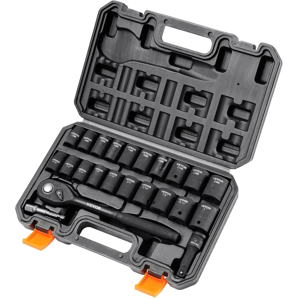 image:imageVEVOR Impact Socket Set 130 Piece 38 amp 12  SAE amp Metric Drive Socket Set  6 Point CrMo Alloy Steel for Auto Repair  EasytoRead Size Markings  Includes Storage Case12 23PCS