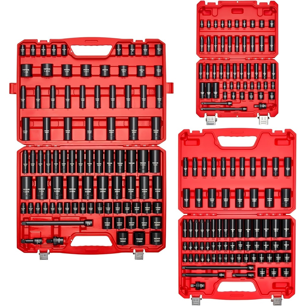 image:imageVEVOR Impact Socket Set 130 Piece 38 amp 12  SAE amp Metric Drive Socket Set  6 Point CrMo Alloy Steel for Auto Repair  EasytoRead Size Markings  Includes Storage Case12  38  14 210PCS