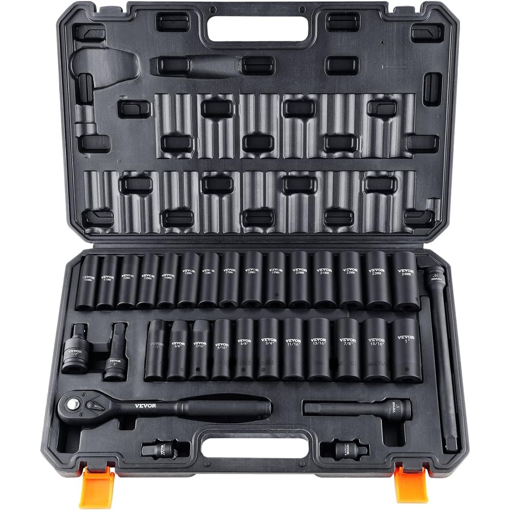 image:imageVEVOR Impact Socket Set 130 Piece 38 amp 12  SAE amp Metric Drive Socket Set  6 Point CrMo Alloy Steel for Auto Repair  EasytoRead Size Markings  Includes Storage Case12 33PCS