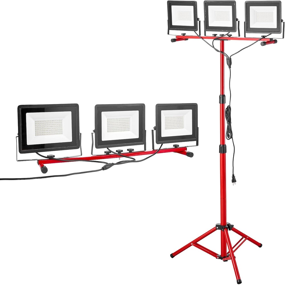 image:imageVEVOR LED Work Light with Stand 132Ah Rechargeable Cordless Camping Light with 3 Lamp Heads Detachable Tripod Stand 2200 Lumens 3000K6500K Dimmable Portable Construction Lighting for Job Site21000 LM Corded 1 Pack