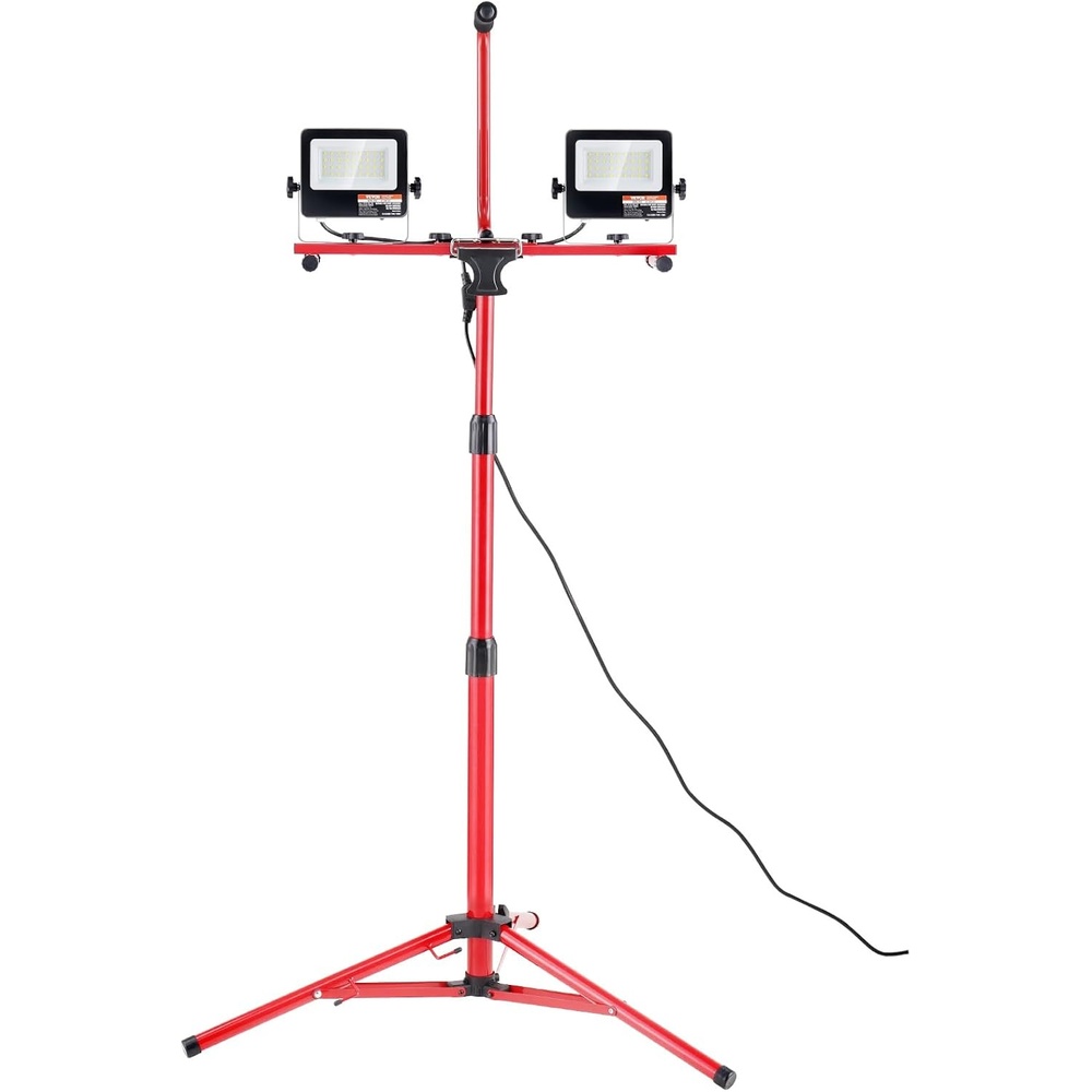 image:imageVEVOR LED Work Light with Stand 132Ah Rechargeable Cordless Camping Light with 3 Lamp Heads Detachable Tripod Stand 2200 Lumens 3000K6500K Dimmable Portable Construction Lighting for Job Site5000 LM Corded 1 Pack